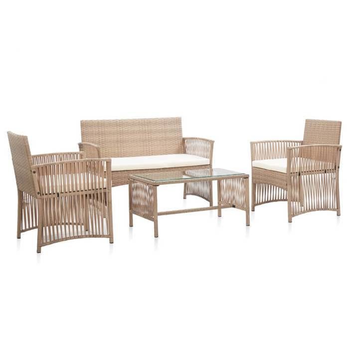 Conjunto de jardín Lemon de 4 piezas con cojines - Resina tejida beige - 80x45x40 cm 46436