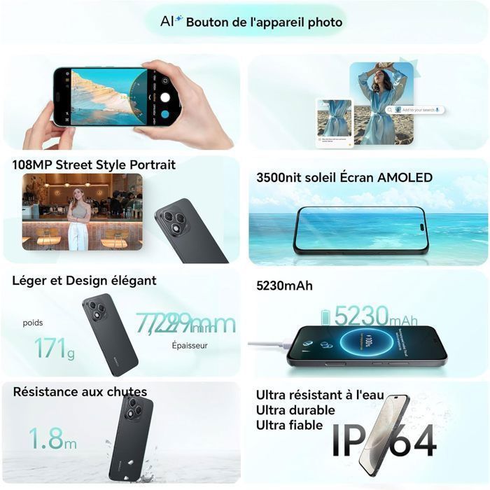5G Smartphone - HONOR 400 Lite - 8GB RAM - 256GB - Black - AI Camera Button - 108MP Urban Portrait - 5230mAh - EU version