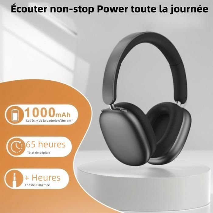 Cuffie wireless - FINGERTIME - Bluetooth 5.4 - Autonomia della batteria di 80 ore - Cancellazione del rumore ANC - QuietComfort - Nero