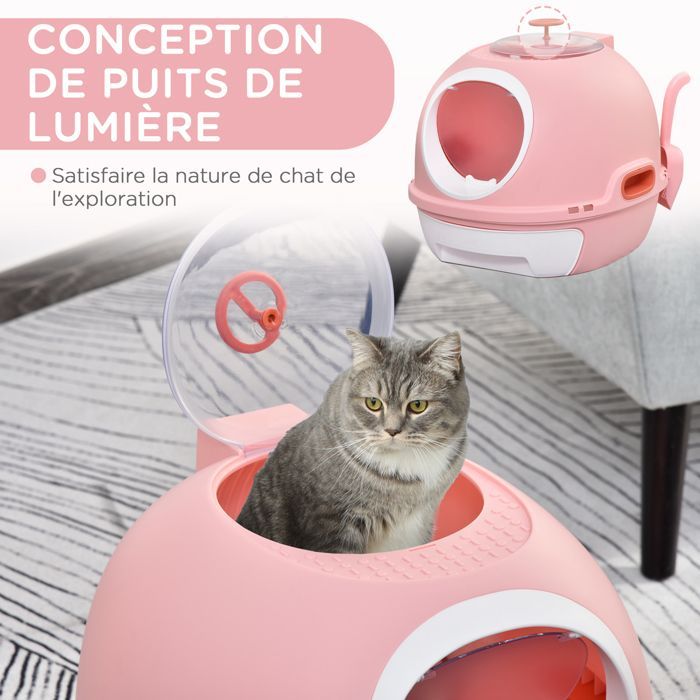 Katzentoilette – Katzenklo-Häuschen – PawHut – tragbare Schublade mit Schwingtür und Schaufel – Kunststoff – rosa