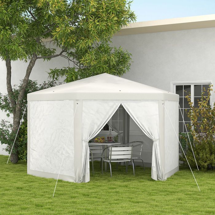 Gartenpavillon – Outsunny – sechseckiges Partyzelt 10 m² im gemütlichen Stil – Metall – Creme