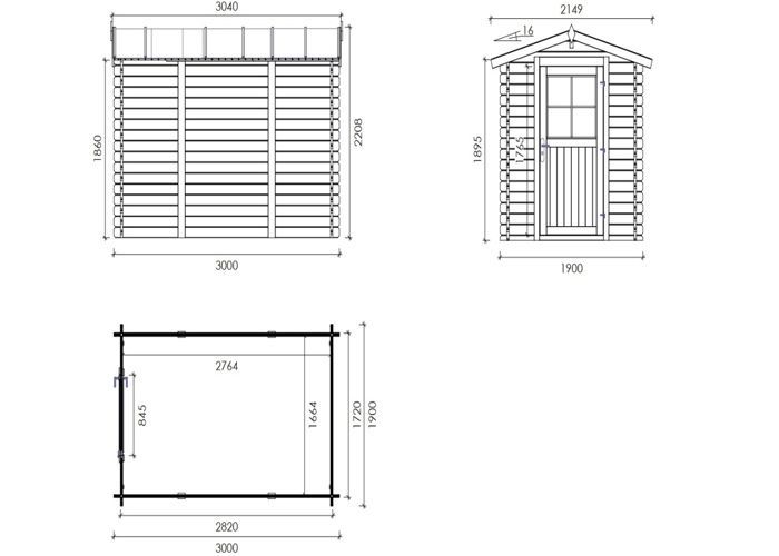 Caseta de jardín de madera - 5,70 m² - 1,90 x 3 m - 28 mm de grosor - Color: natural - DOM662