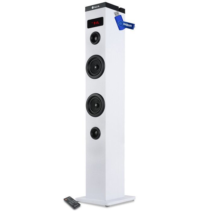 Tour de Son Bluetooth 50W NGS SKYCHARM avec Tél, Entrée Optique, USB, Radio FM et AUX in (Couleur White)+ clé USB 32go