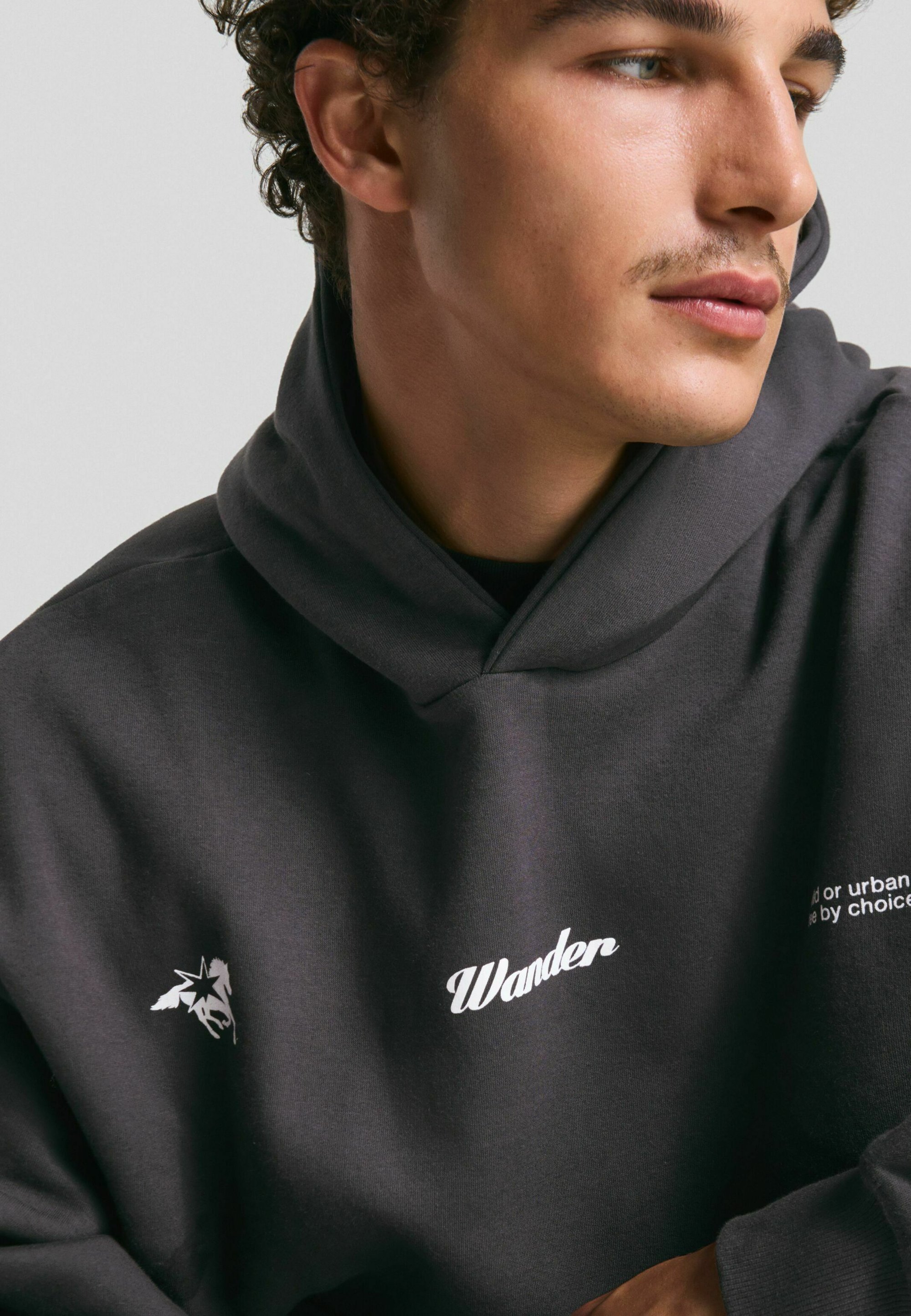 Bershka PRINTED - Hoodie - donkergrijs