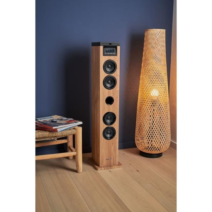 Altavoz de torre THOMSON - Negro/Madera - Bluetooth/CD/USB/SD, 60W, Radio FM, Control remoto, Fuente de alimentación de 230V