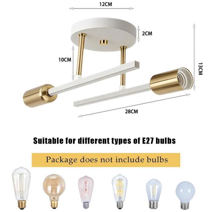 Lámpara de techo industrial retro WOTTES, 2 cabezales E27, aplique de pared escandinavo - Blanco y cobre - 1 unidad para pasillo de loft