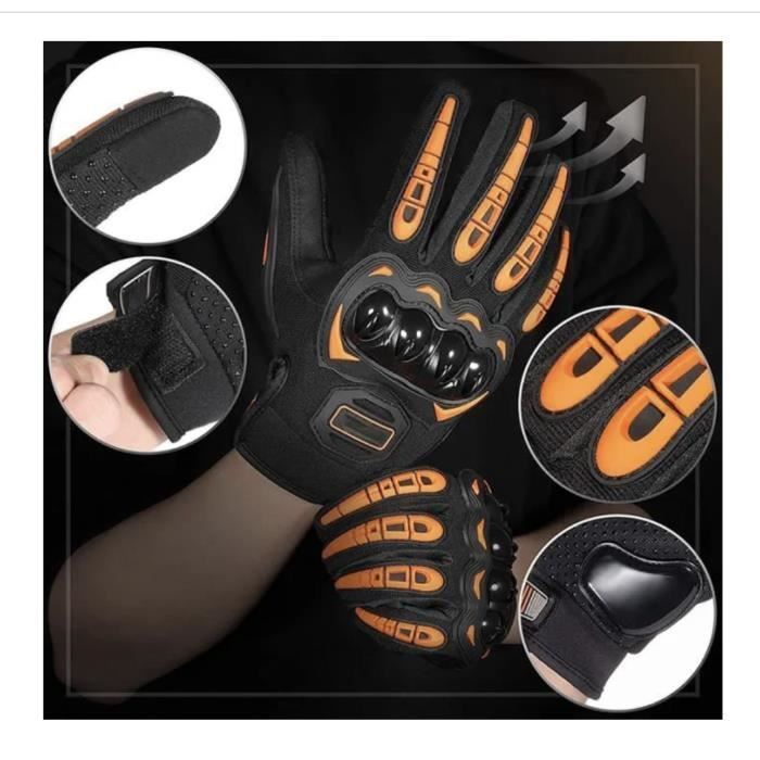 Gants Moto - NOIR ORANGE - Tactile - Protection - Mi saison - Adultes - Multisport