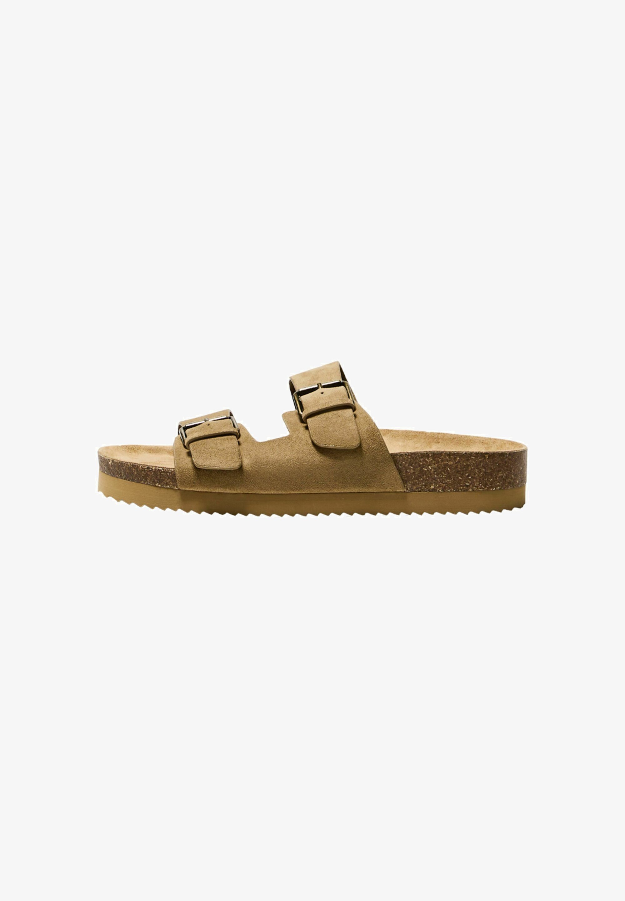 Bershka BUCKLED - FLAT SLIDE - Mules - sable