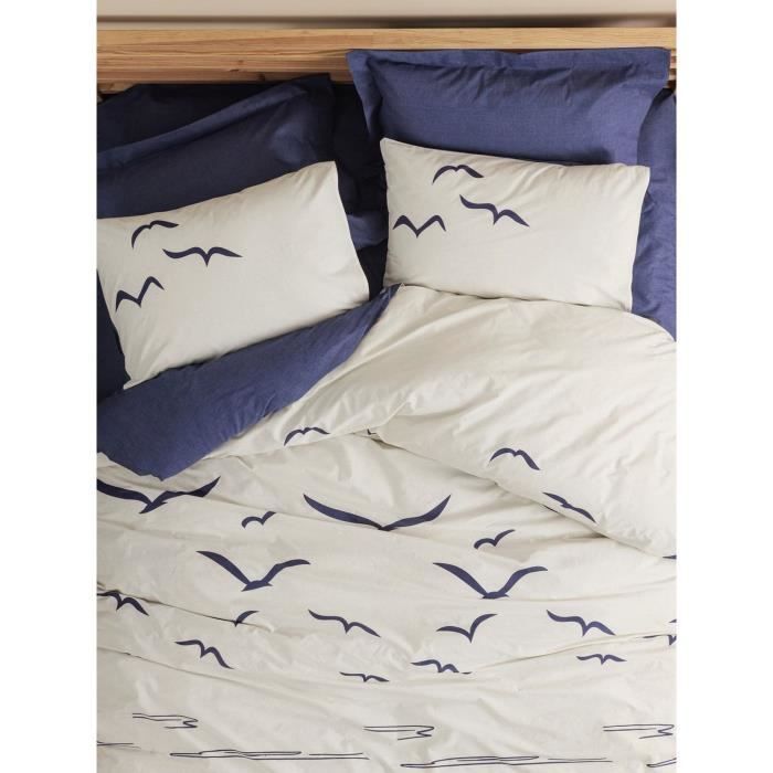 Parure de lit - 1 housse de couette 220 x 240 cm + 2 taies d'oreiller 60 x 60 cm - 100% coton renforcé - Bleu