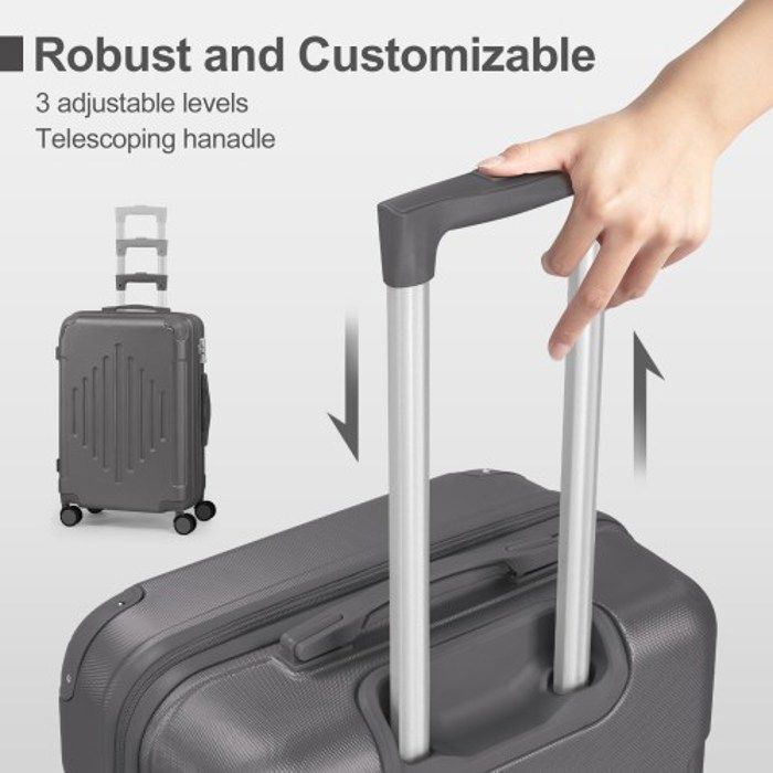 ALIGHTUP - Set di valigie - Set di 3 valigie con ruote - Strisce a rombi - Grigio scuro