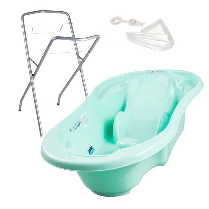 Rigid baby bathtub with integrated reducer - MON MOBILIER DESIGN - Green - Thermometer and stand optional