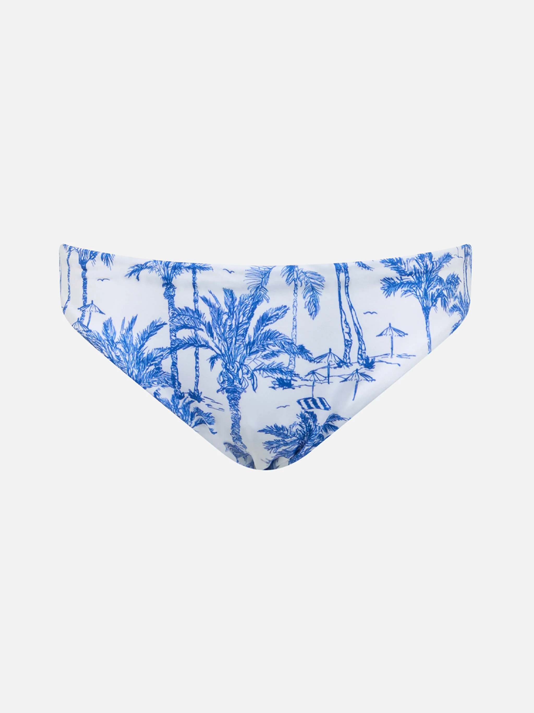 Meisjeszwembroekje met strik en toile de jouy-print.