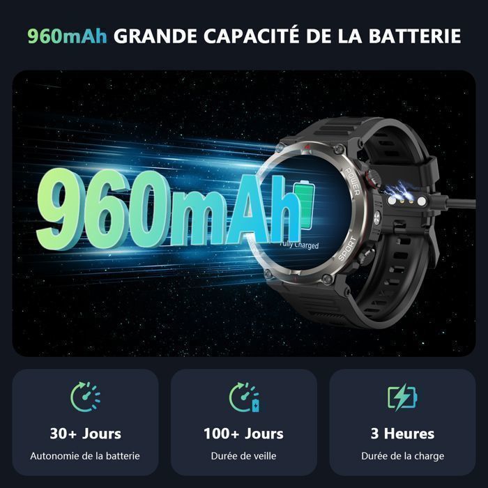 Montre Connectée Homme Appel Bluetooth 1.45