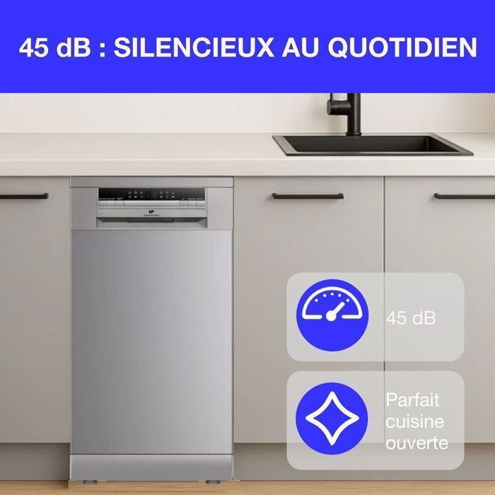 Vrijstaande vaatwasser - CONTINENTAL EDISON - CELV1145S - 11 couverts - 45 cm - 45 dB - Zilver