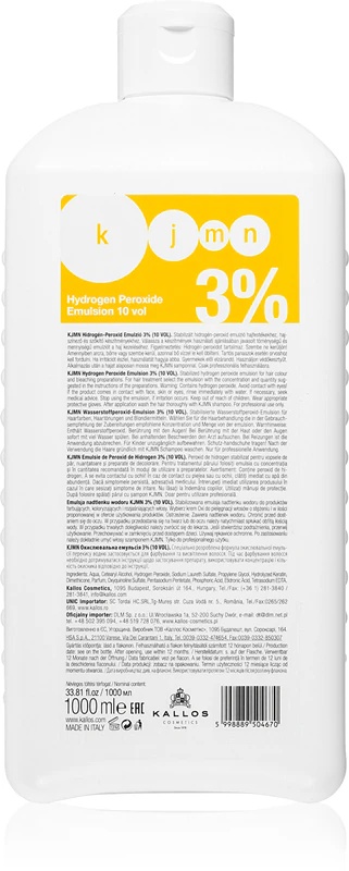 Kallos KJMN Professional vandenilio peroksido oksiduojanti emulsija 3% 10 tūrio.