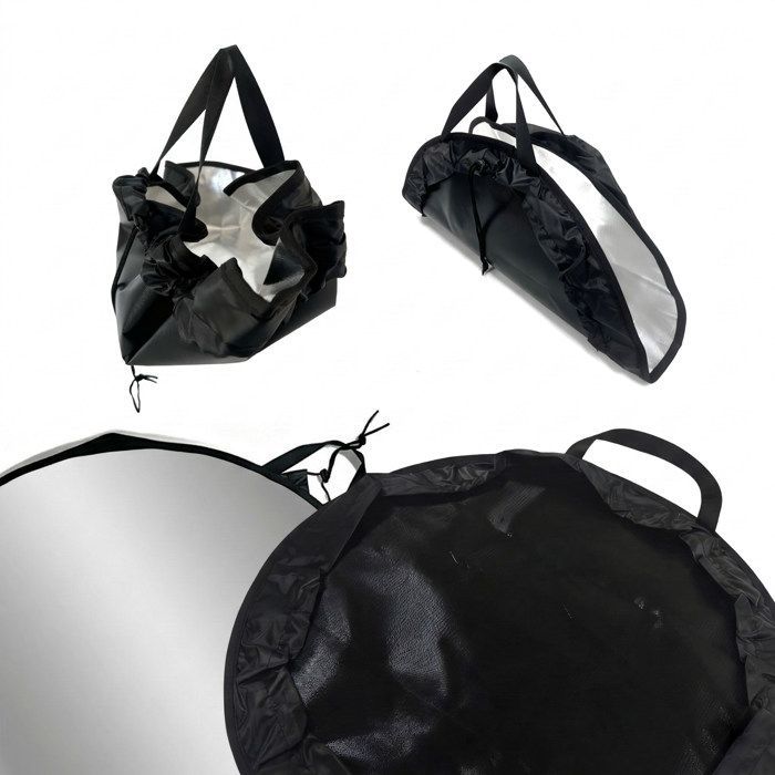 Tapete redondo à prova de fogo Relaxdays para churrasqueiras e lareiras, Ø 60 cm, proteção para o piso, 5 camadas, preto/prata