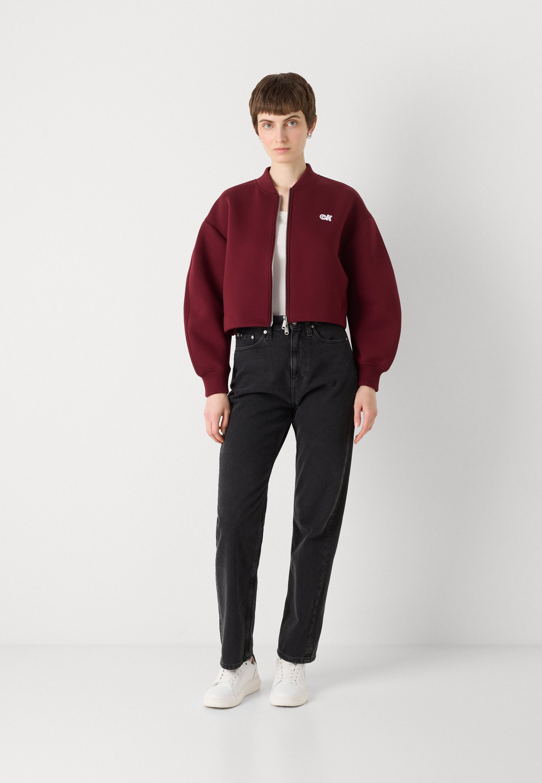 Calvin Klein Jeans mikina na zips - tmavočervená