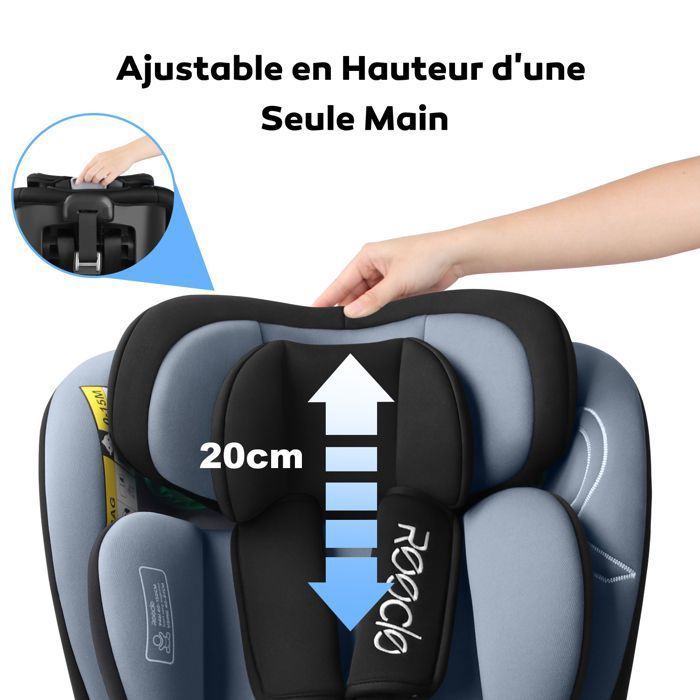 Reecle i-Size 360° Swivel ISOFIX Car Seat, 40-150 cm, from birth to 12 years (0-36 kg), ECE R129, Black