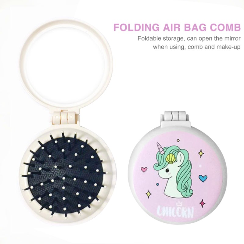 1Pc New Makeup Comb Hair Brush Pro Styling Tool Portable Mini Folding Comb Airbag Massage Round Travel Hair Brush With Mirror