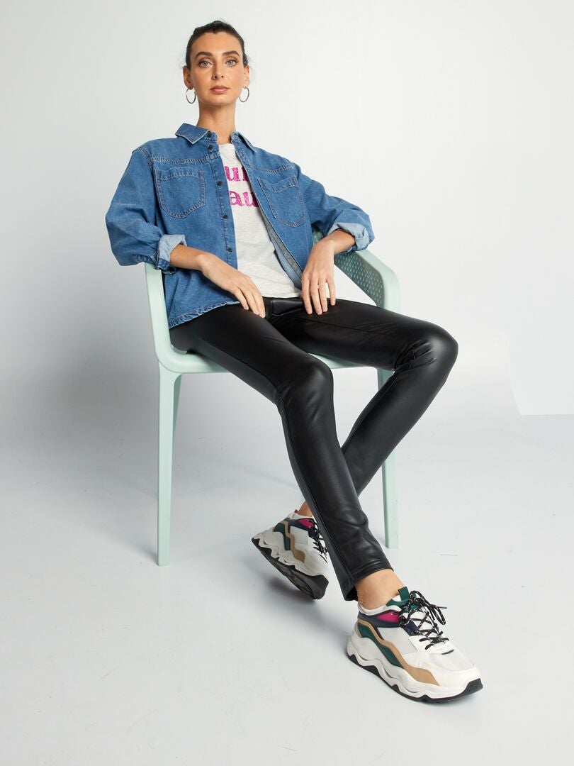 Leggings met hoge taille van imitatieleer - zwart