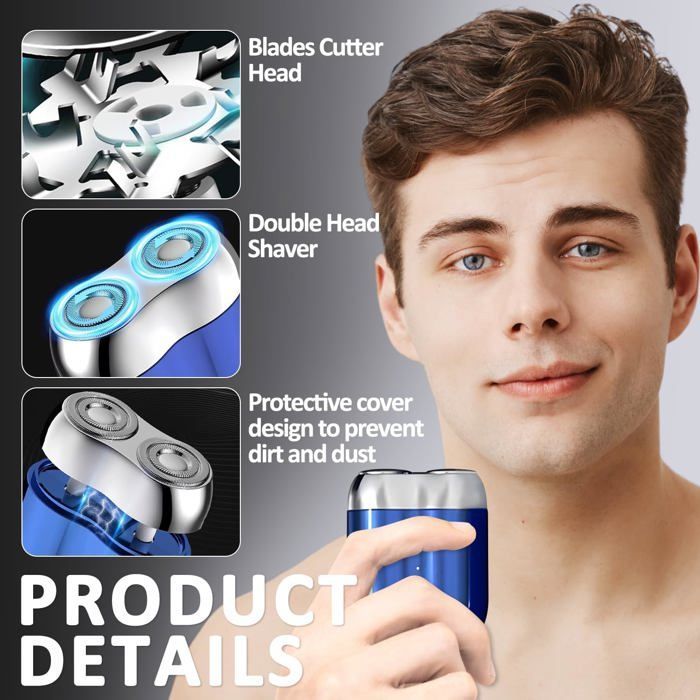 Mini Dual Head Electric Razor, Rasoir Electrique Portable Pour Homme, Usb Réchargeable Sans Fil Etanche, Tondeuse De Barbe De Po