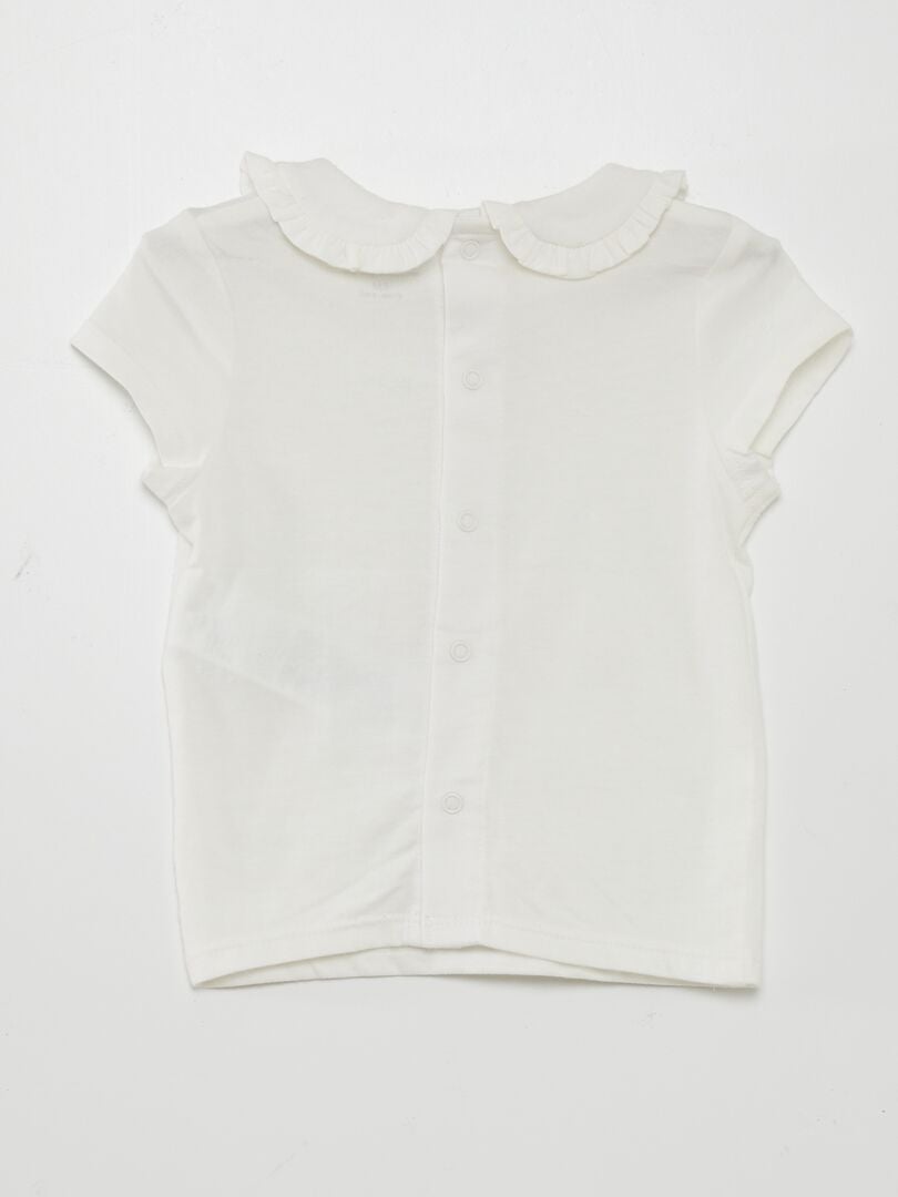 T-shirt met Claudine-kraag - WIT