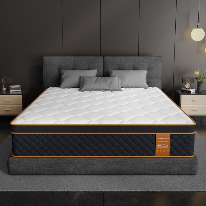 UKING Madrass 160x200 cm - Extra tjock 25 cm - Memory Foam + 7-zoners fjädrar - Hypoallergen och vändbar