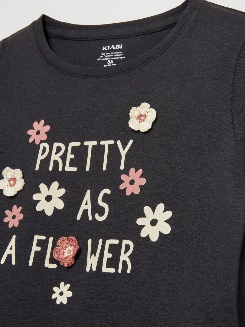 'Pretty as a flower' jersey T-shirt - ZWART