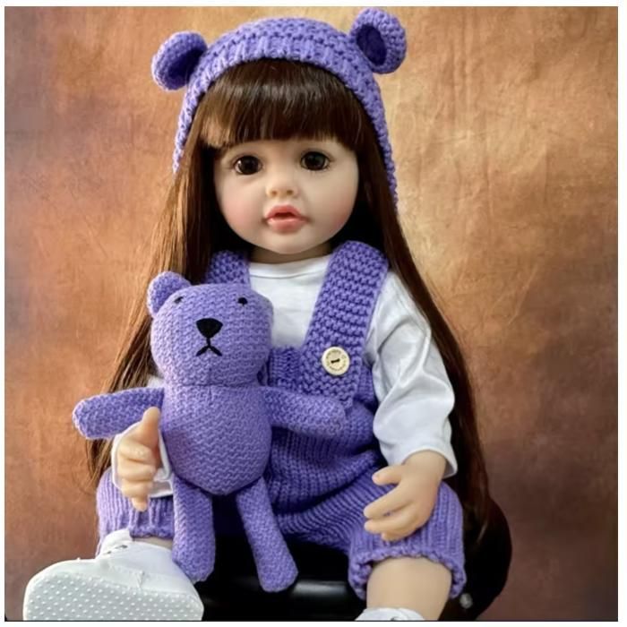 Realistic Reborn Baby Doll Girl 50cm – Silicone Vinyl Baby with Teddy Bear – Collectible Doll and Gift for Children