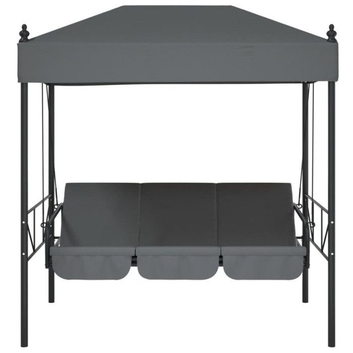 Columpio de jardín - Gris oscuro - 2 en 1 - Toldo de poliéster - 3 plazas