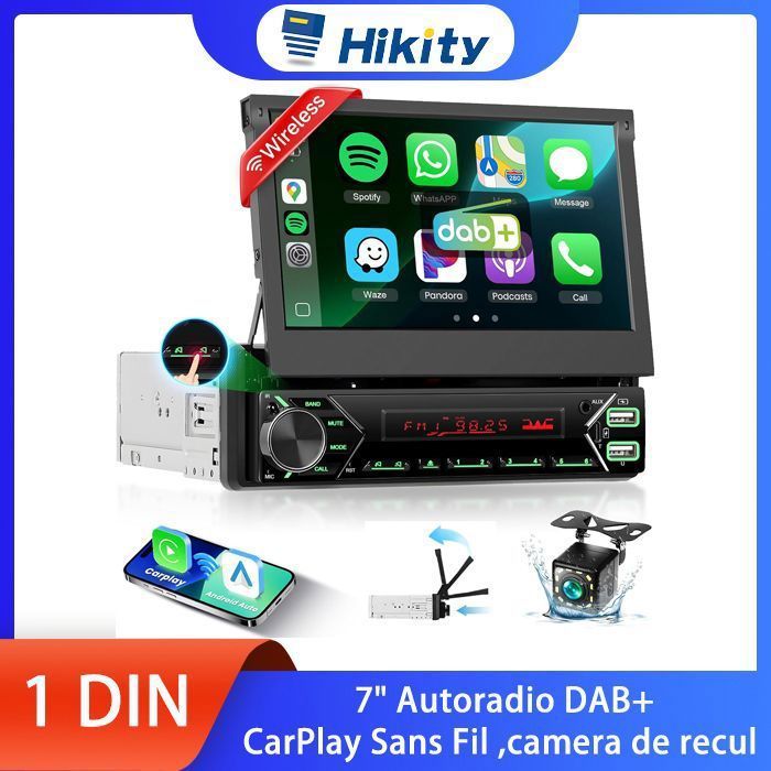 Autorradio 1 Din DAB+ con pantalla retráctil motorizada de 7