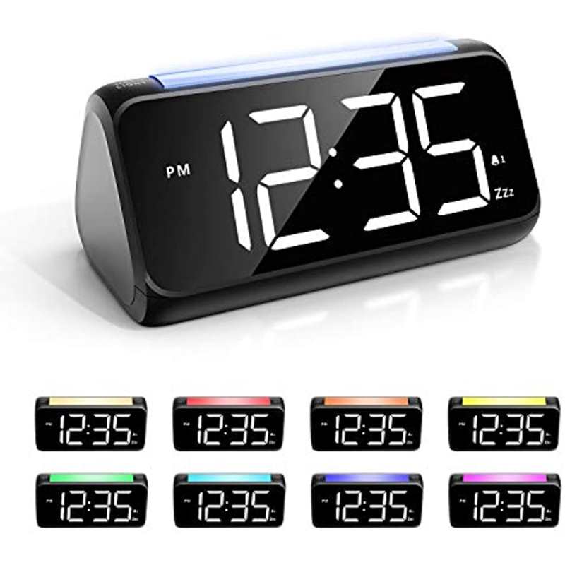 Wekker met nachtlampje voor de slaapkamer, eenvoudige wekker met groot LED-display en 7 kleuren nachtlampje, dubbel alarm, dimmer, USB-oplader, nachtkastje wekker voor kinderen, volwassenen en senioren.
