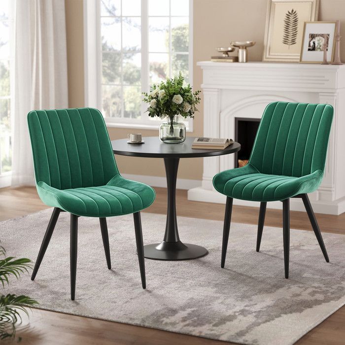 Lot de 2 Chaises Salle à Manger HavenlyHome, Dossier Ergonomique, Assise Rembourrée en Velours, pour Salon, Chambre à Coucher, Vert