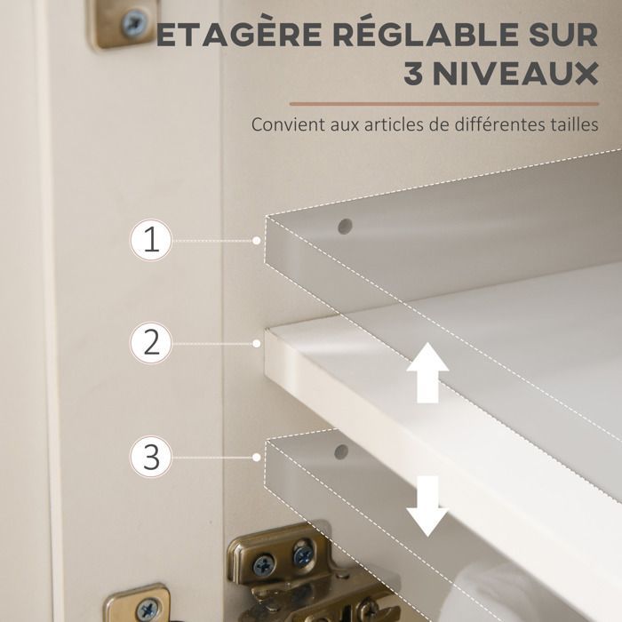 Buffet cuisine - HOMCOM - 2 tiroirs 3 portes et étagère réglable - pour cuisine, salle à manger, salon - 117 x 35 x 80 cm - blanc