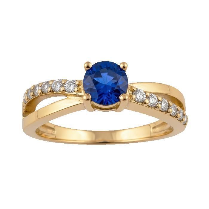 Bague Femme Plaqué Or 18 Carats – Solitaire Oxyde de Zirconium bleu 5 mm – Bijou Élégant et Brillant Idée Cadeau ou Fiançailles