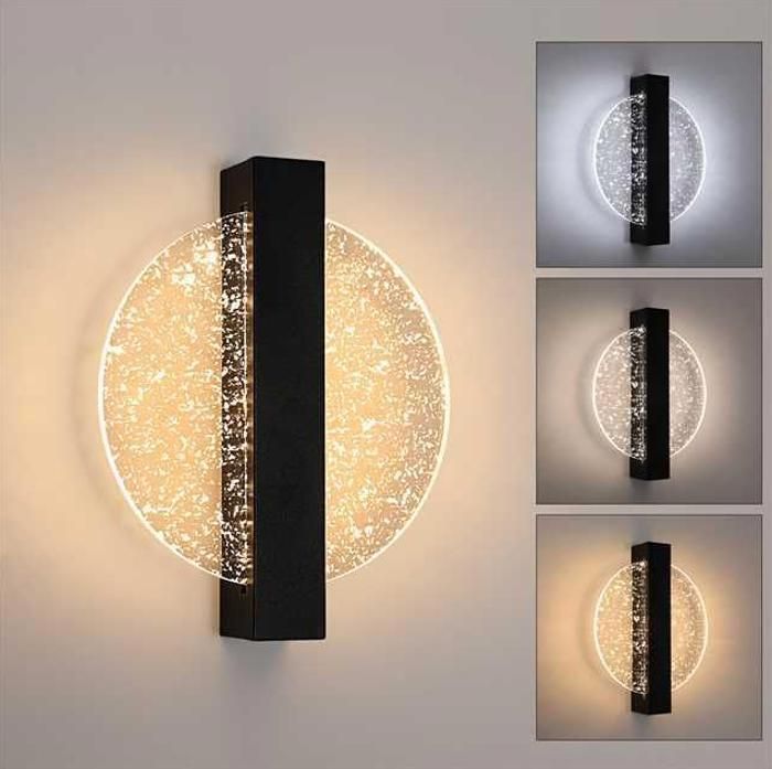 DELIPOP 12W LED-vegglampe, 3 justerbare fargetemperaturer, moderne innendørs vegglampe - for soverom, trapp - svart