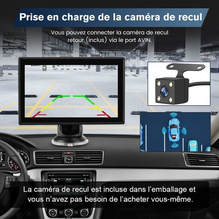 AWESAFE GPS Voiture 7 Pouces HD Écran Tactile avec Carplay Android Auto sans Fil Camera de recul