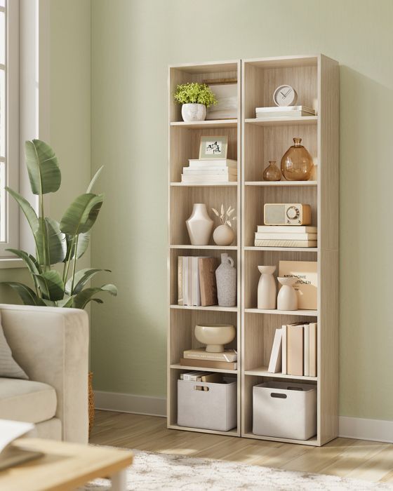 VASAGLE Boekenkast, Open 6-laags schapunit, 24 x 40 x 178,5 cm, Natuurlijk beige