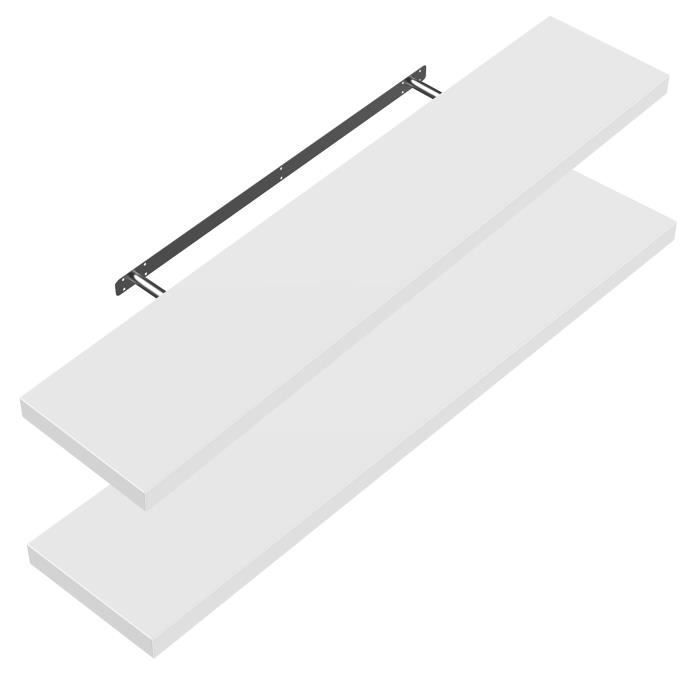 CASARIA 2x Floating Wall Shelves 90 cm White Sturdy MDF Floating Effect Wooden Shelf Storage Decoration