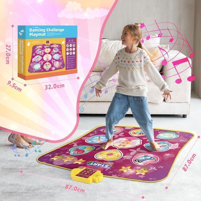 Interactieve dansmat voor meisjes van 3-12 jaar, met 9 LED-pijlen, muziek, dansmat, ideaal als cadeau voor meisjes.