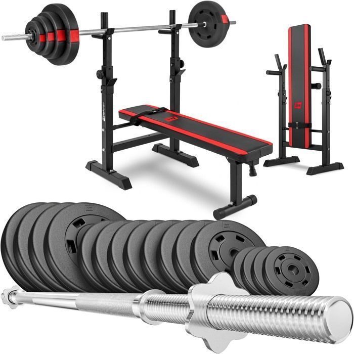 Hop-Sport HS-1080 opklapbare halterbank, halterset van 99 kg, gewichtsschijven en halterrek, maximale belasting 270 kg
