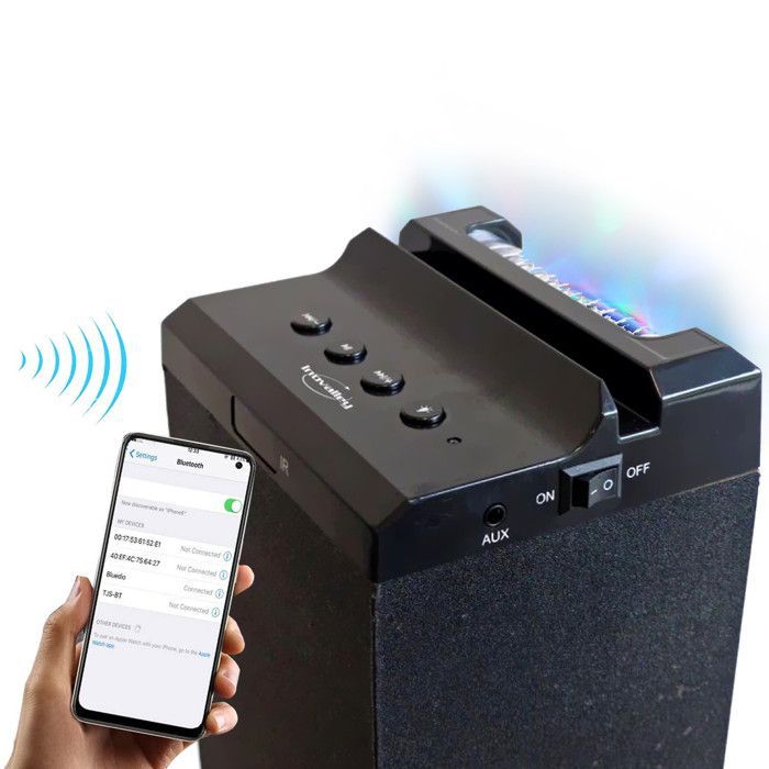 Torre audio INOVALLEY HP58BTH - Luce LED multi-fascio, Bluetooth, radio FM, AUX - 4 x 15W, + chiavetta USB da 32GB