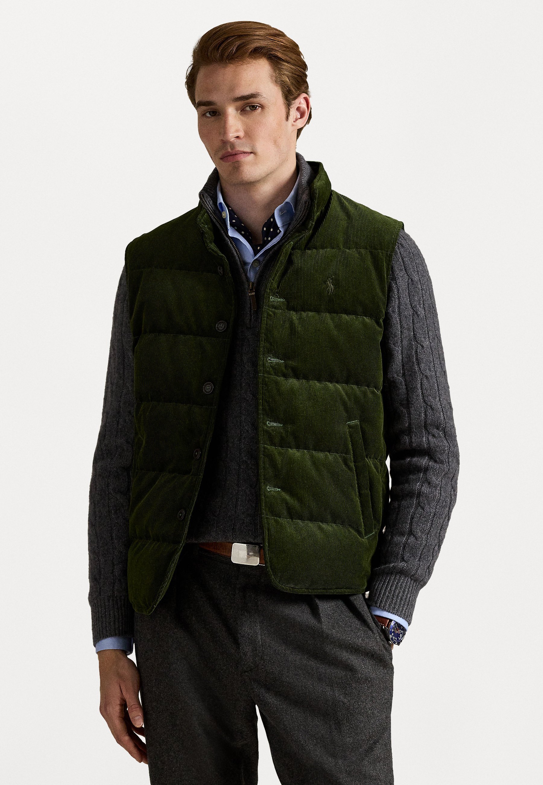 Gilet in velluto a coste trapuntato Polo Ralph Lauren - colore verde oliva