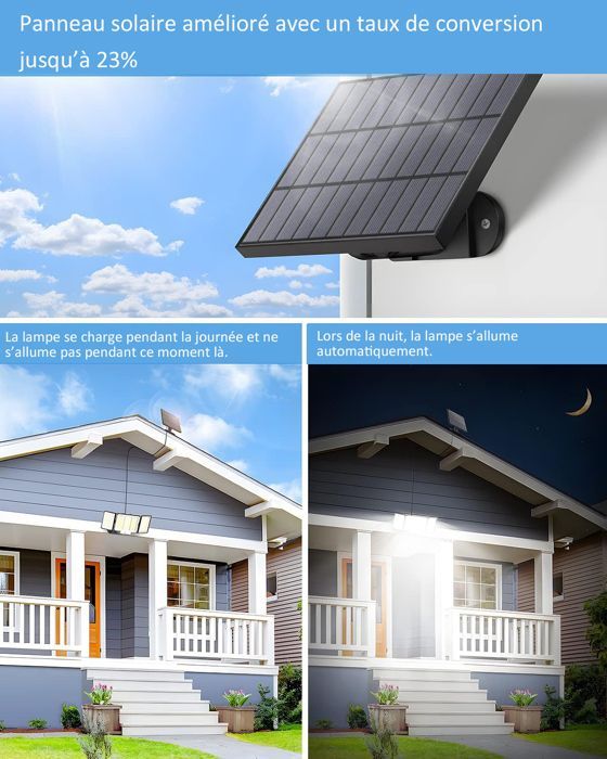 Foco solar exterior de 348 LED con sensor de movimiento, resistente al agua IP65 para jardín.