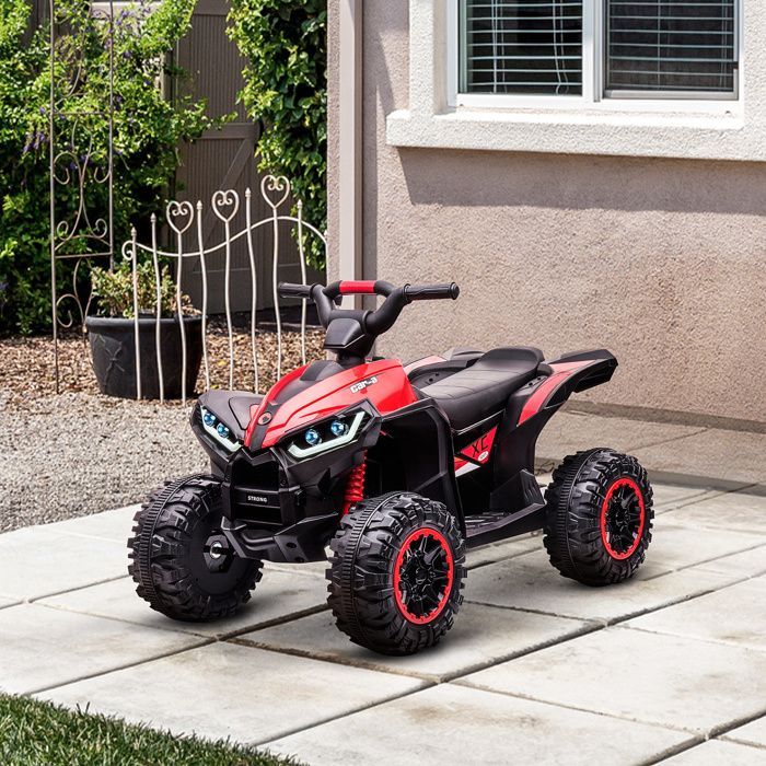 12V Electric Quad Bike for Kids - HOMCOM - 2 Motors, 2 Speeds (3-6 km/h) - LED Headlights, Horn - Ages 3-5 - Red