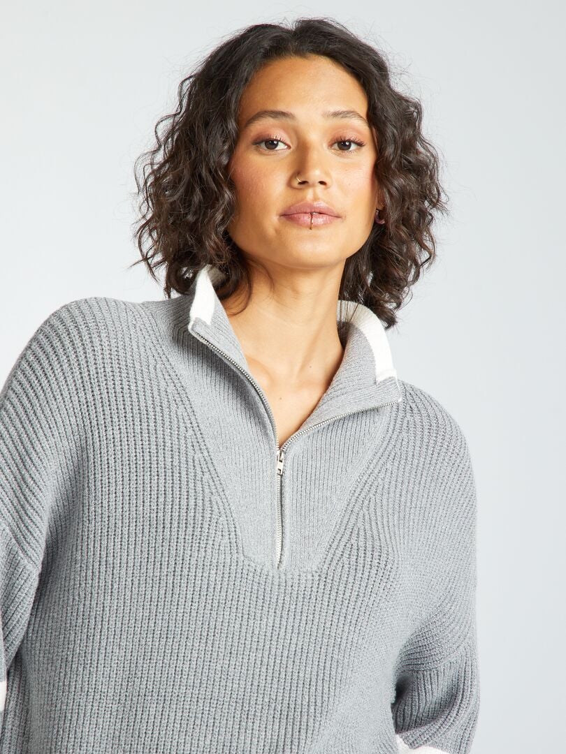 Jersey de cuello alto con cremallera - GRIS