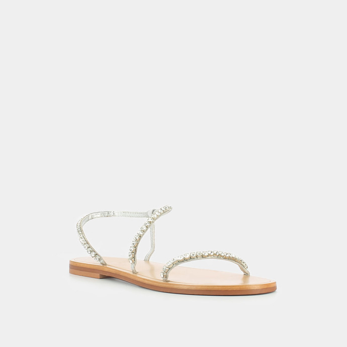 Sandales à strass  cuir métallisé argent