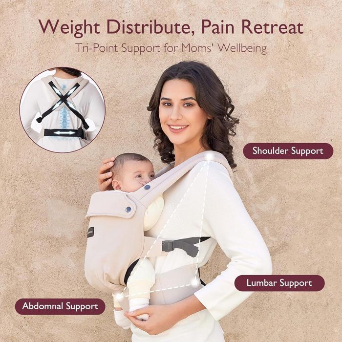 Marsupiu ergonomic Momcozy pentru bebeluși, potrivit pentru bebeluși cu greutatea cuprinsă între 3,2 și 20 kg, alb