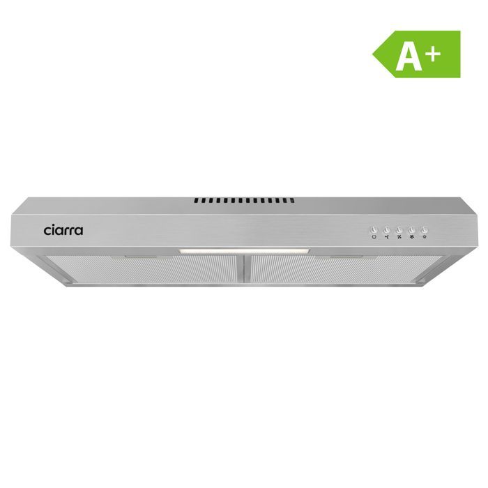 Campana extractora CIARRA Visor de 60 cm, 220 m³/h, Clase A+, 3 velocidades, extracción y recirculación, acero inoxidable.