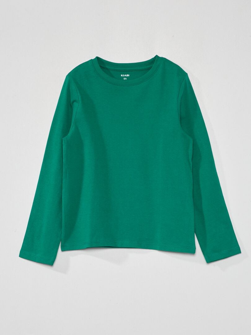Camiseta de manga comprida de cor sólida - Verde